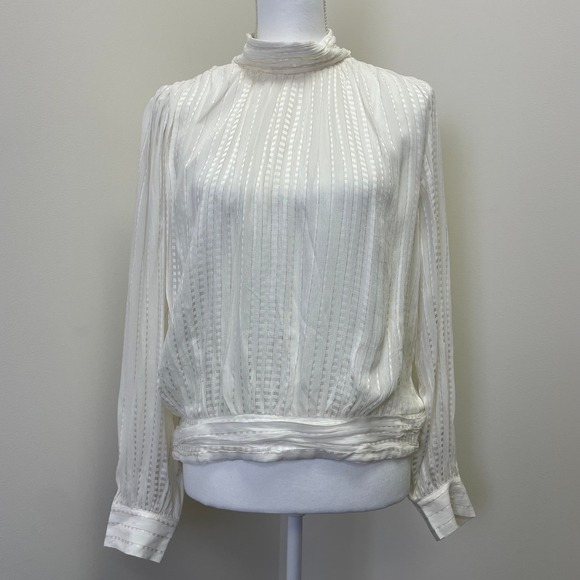 Ann Taylor Tops - NEW Ann Taylor White Gold Metallic Stripe Mock Neck Blouse Large Bohemian
